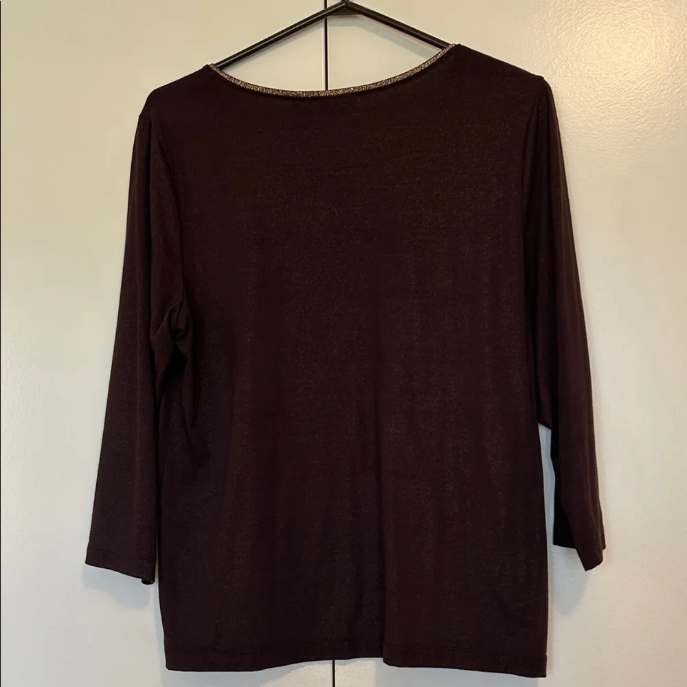 Chico’s Women's Brown 3/4 Long-Sleeve Scoop Neck Top size 2 - Picture 6 of 8